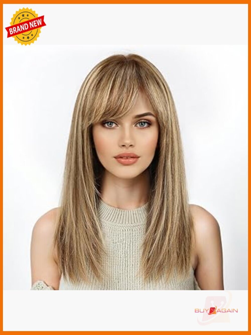 16 Inch Straight Human Hair Wig with Bangs, Lightweight Daily Wig